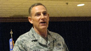Maj. Gen. Michael J. Basla, USAF, vice commander, Air Force Space Command, discusses communications issues at the February meeting.